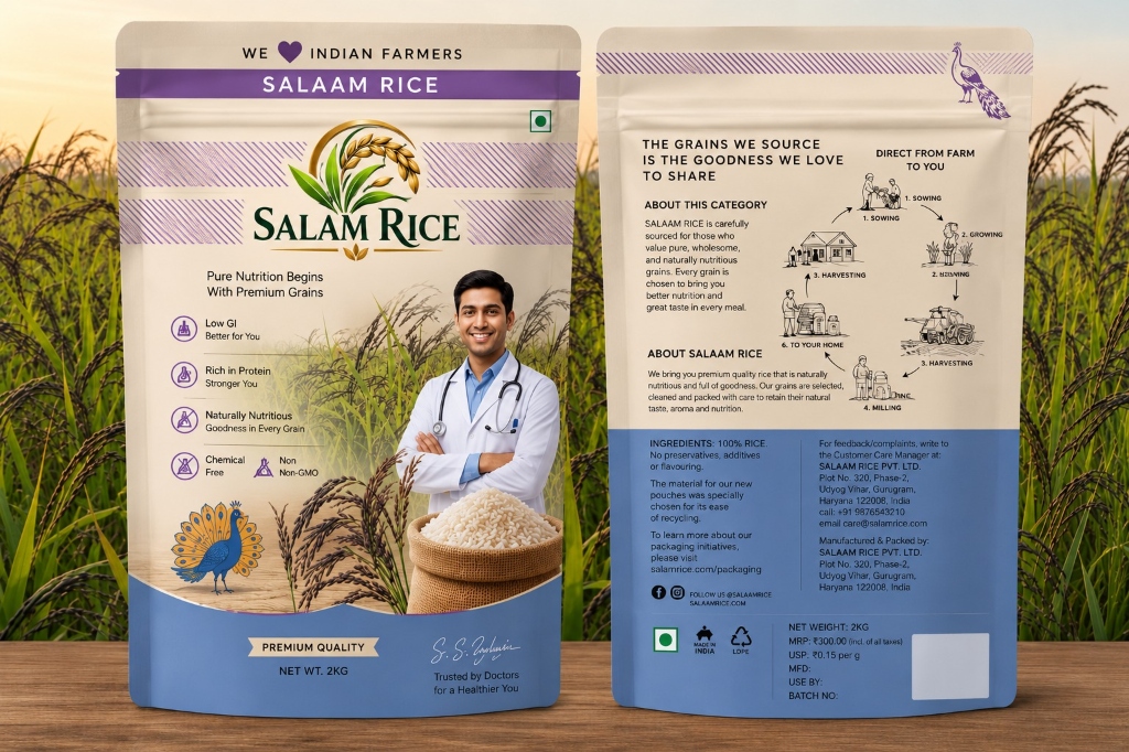 Salam Rice Official Packaging - Pure Nutrition Begins With Premium Grains - Curated by Dr. Salman Salam